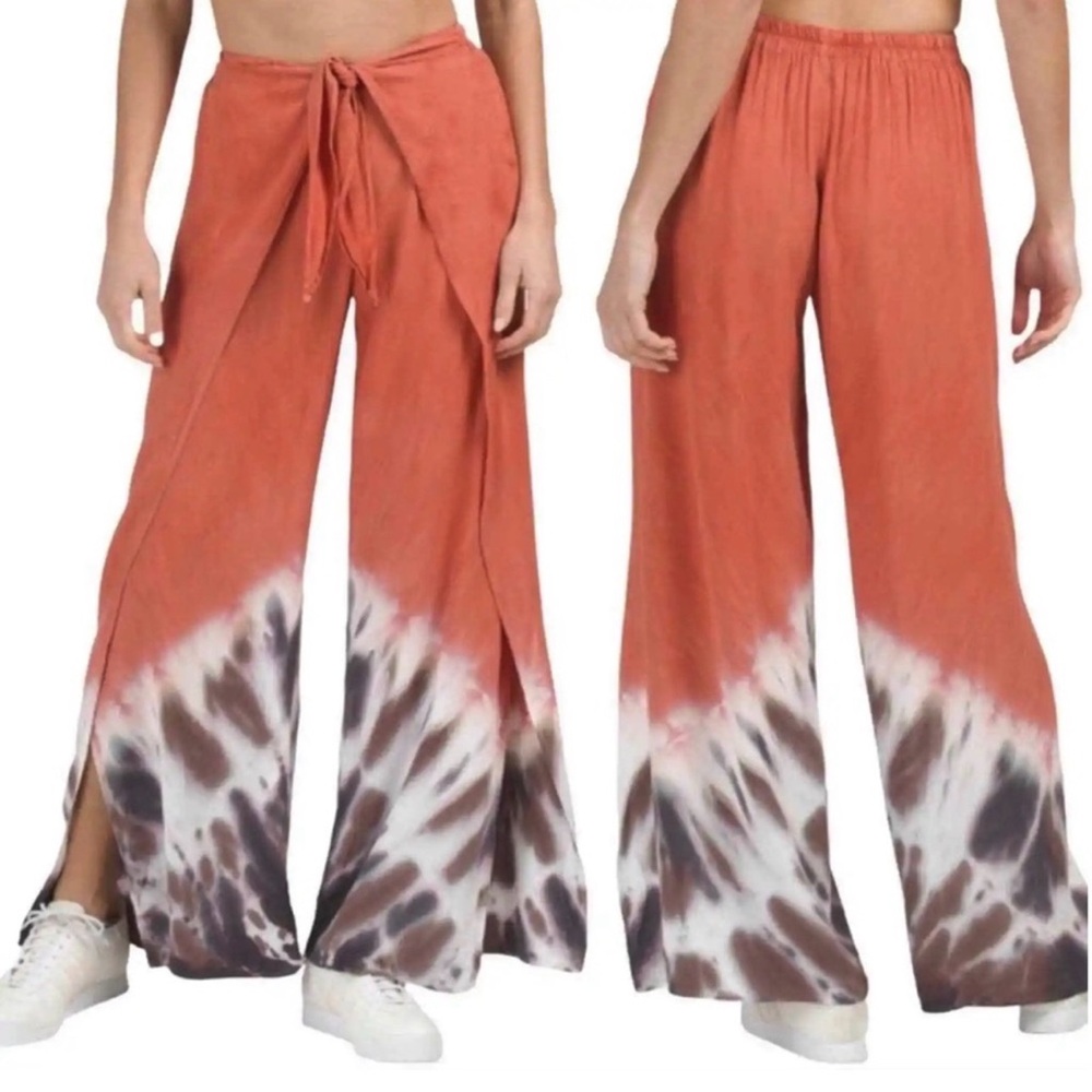 Young Fabulous & Broke Rust Tie-Dye Wide Leg Palazzo Pants Brown festival Boho